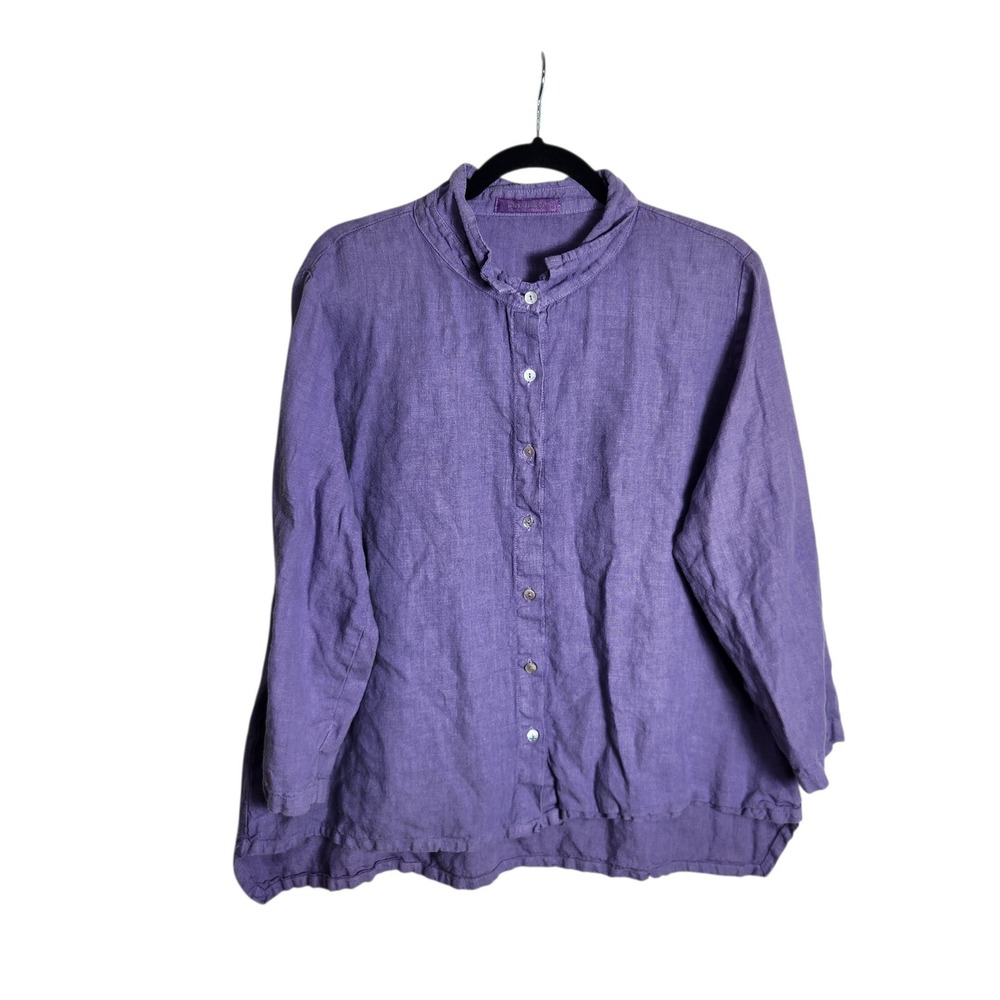 Cut Loose Women XL Purple 100% Linen Button Front Long Sleeve Shirt